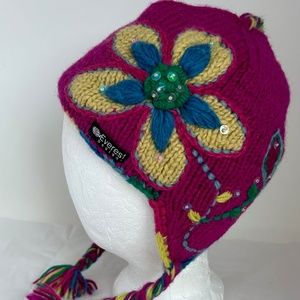 Everest Deesigns kids girl hat 100% wool earflaps flower ages 5-12